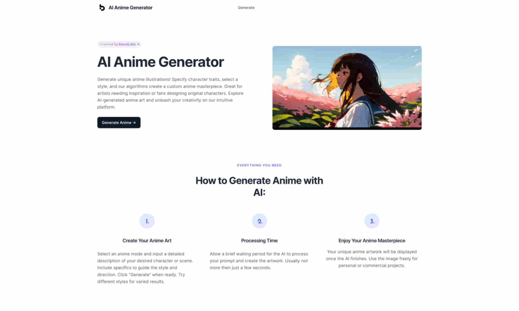 AI Anime Generator Homepage