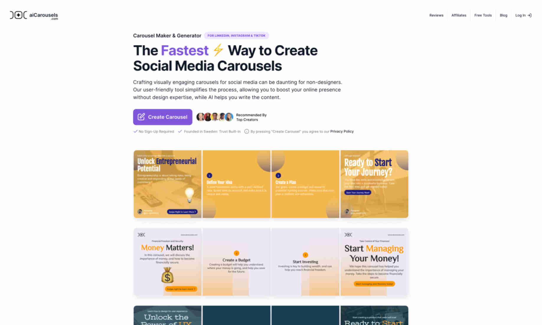 AI Carousels Homepage