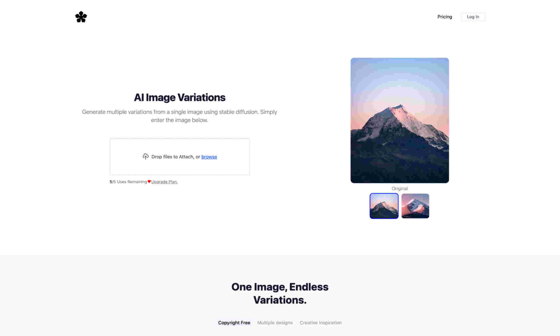 AI Image Variations Homepage