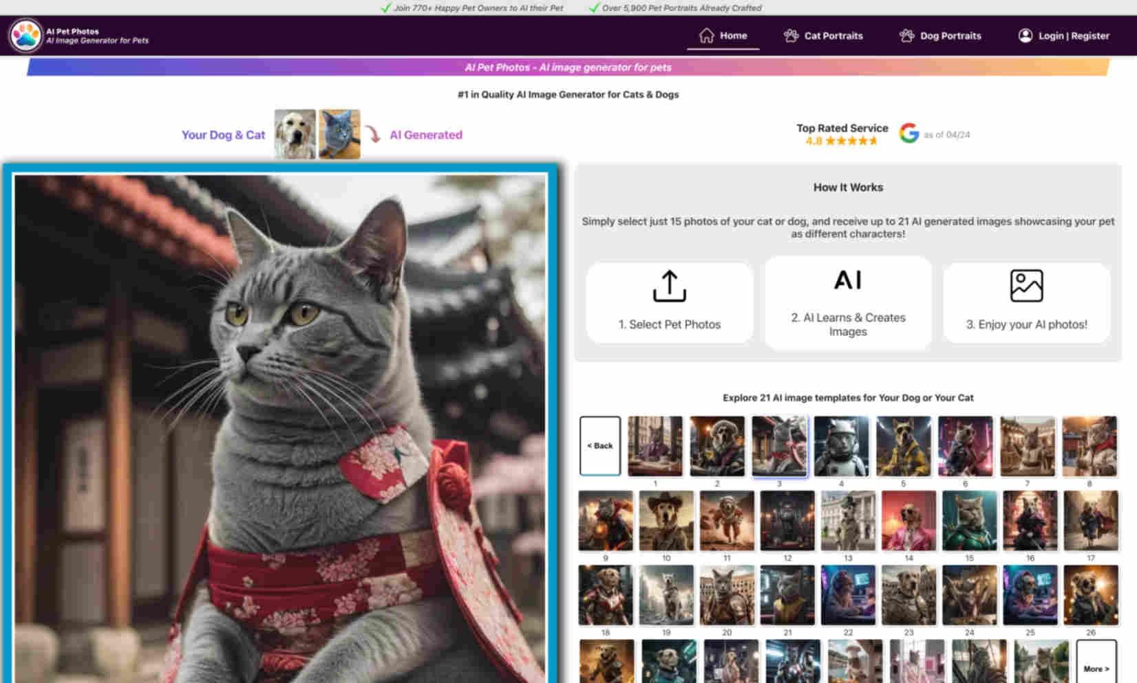 AI Pet Photos Homepage