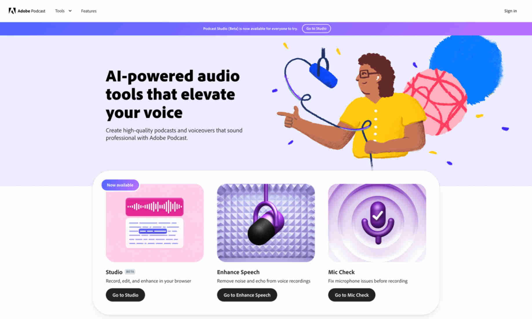 Adobe Podcast Homepage