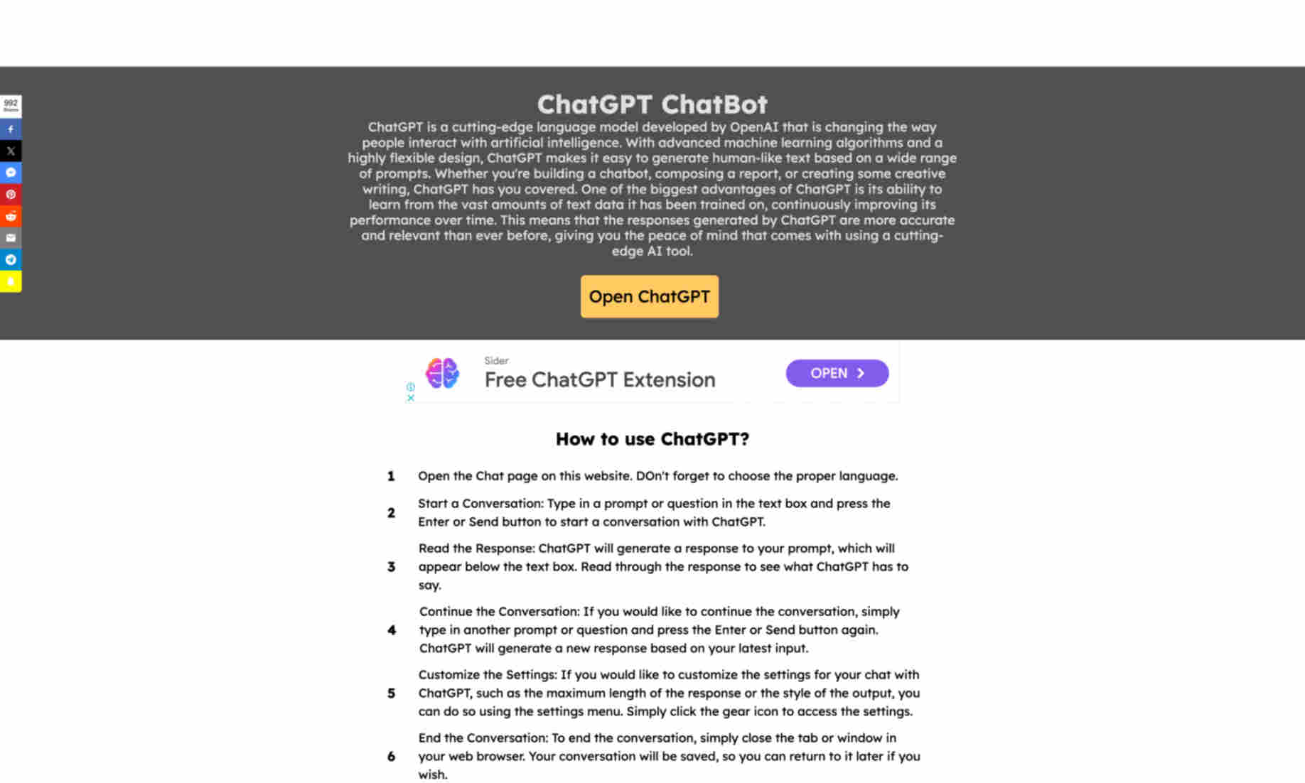 ChatGPT ChatBot Homepage