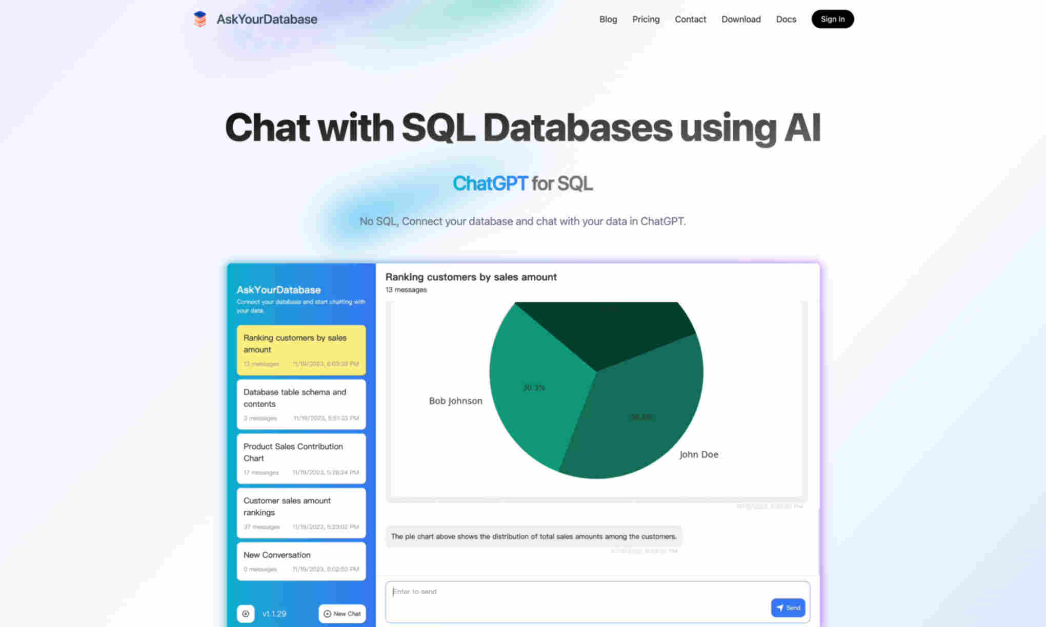 ChatGPT for SQL Homepage