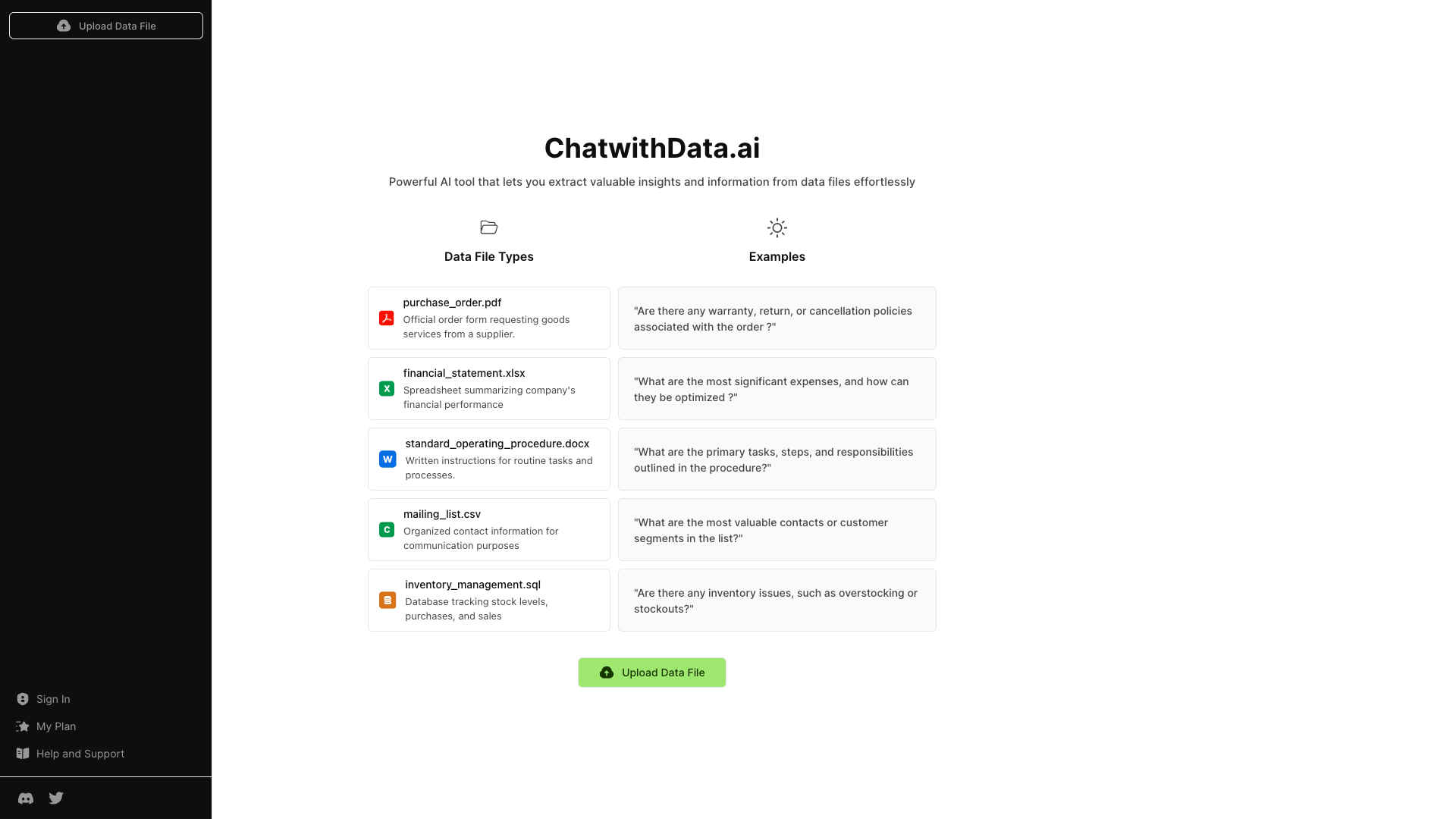 ChatwithData.ai Homepage