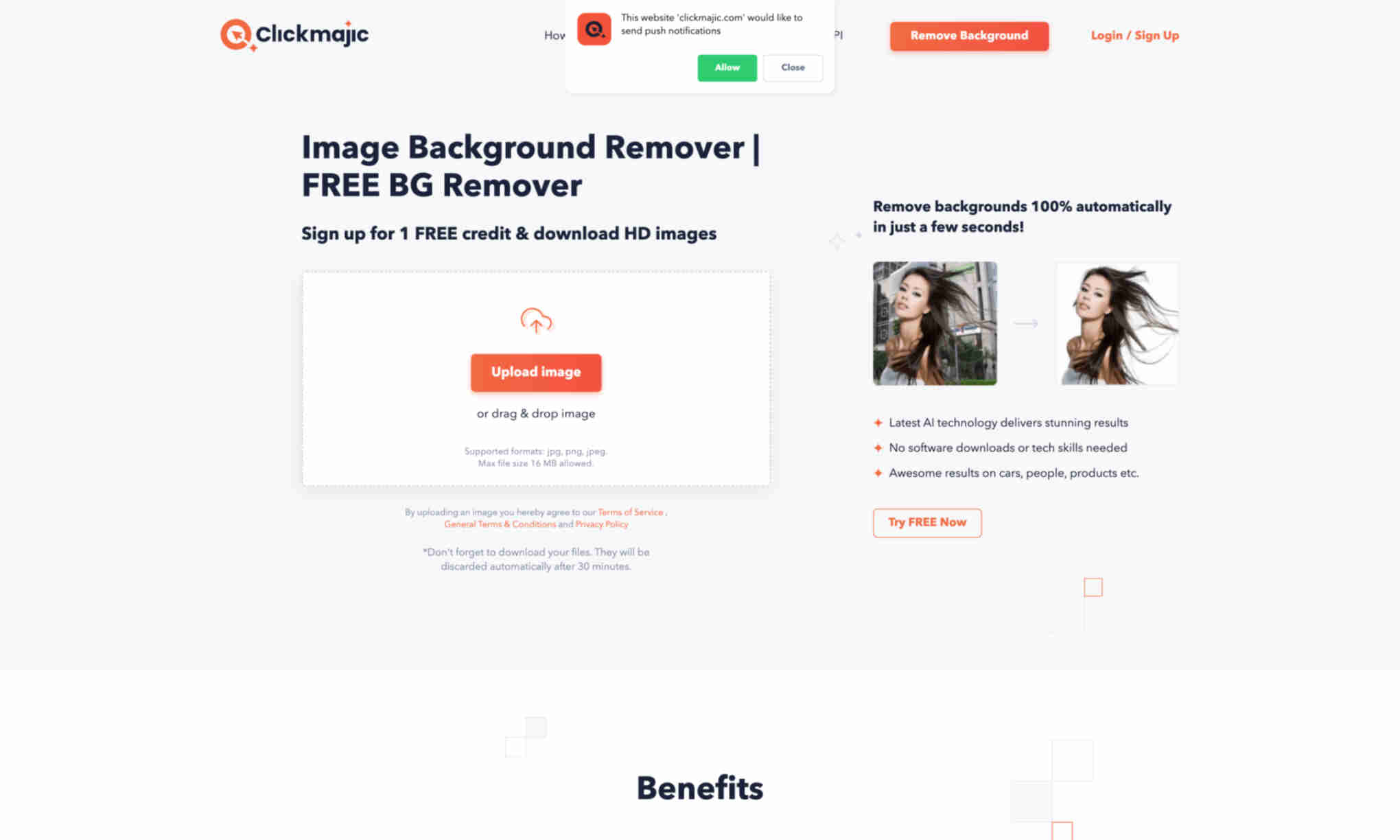 Clickmajic Image Background Remover Homepage