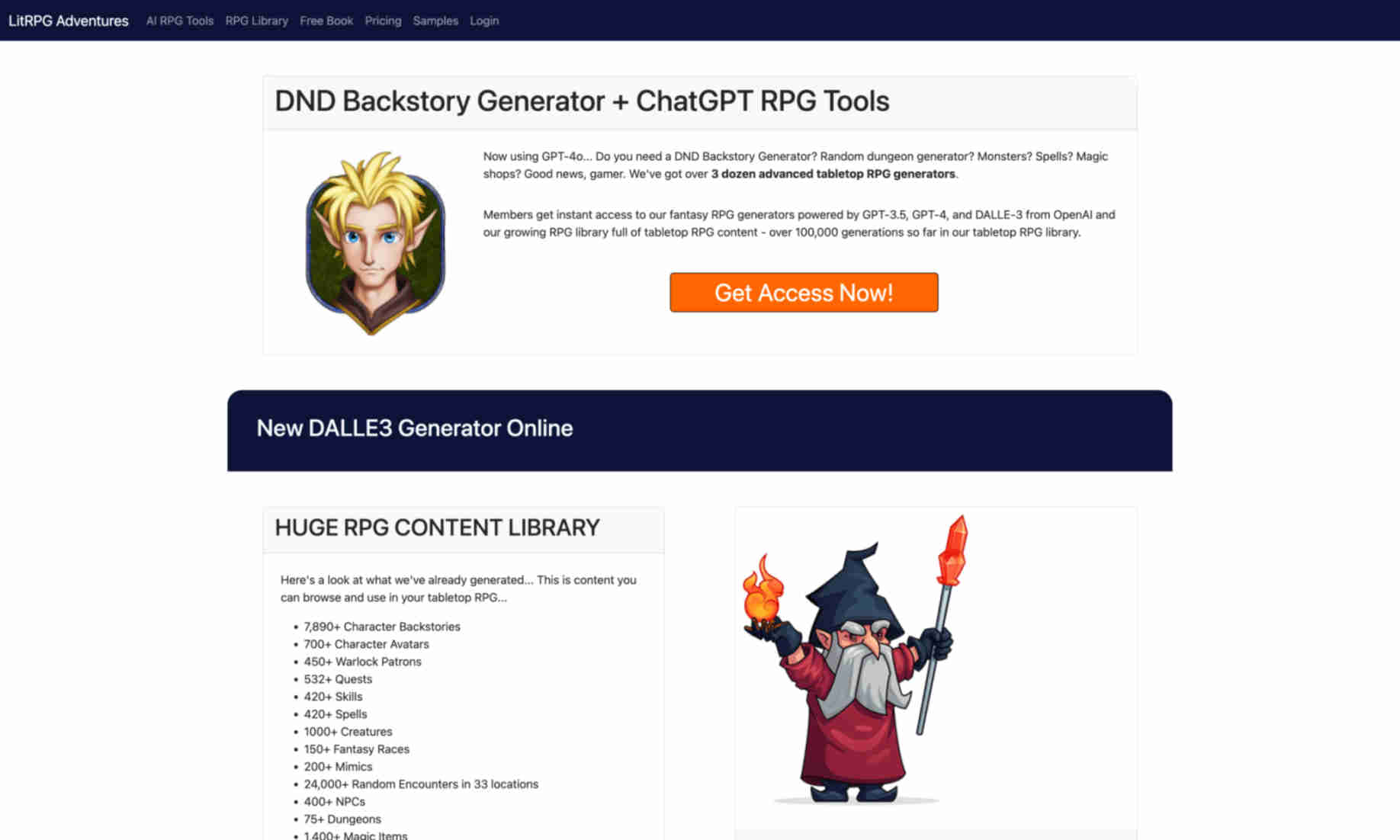 DND Backstory Generator + ChatGPT RPG Tools Homepage