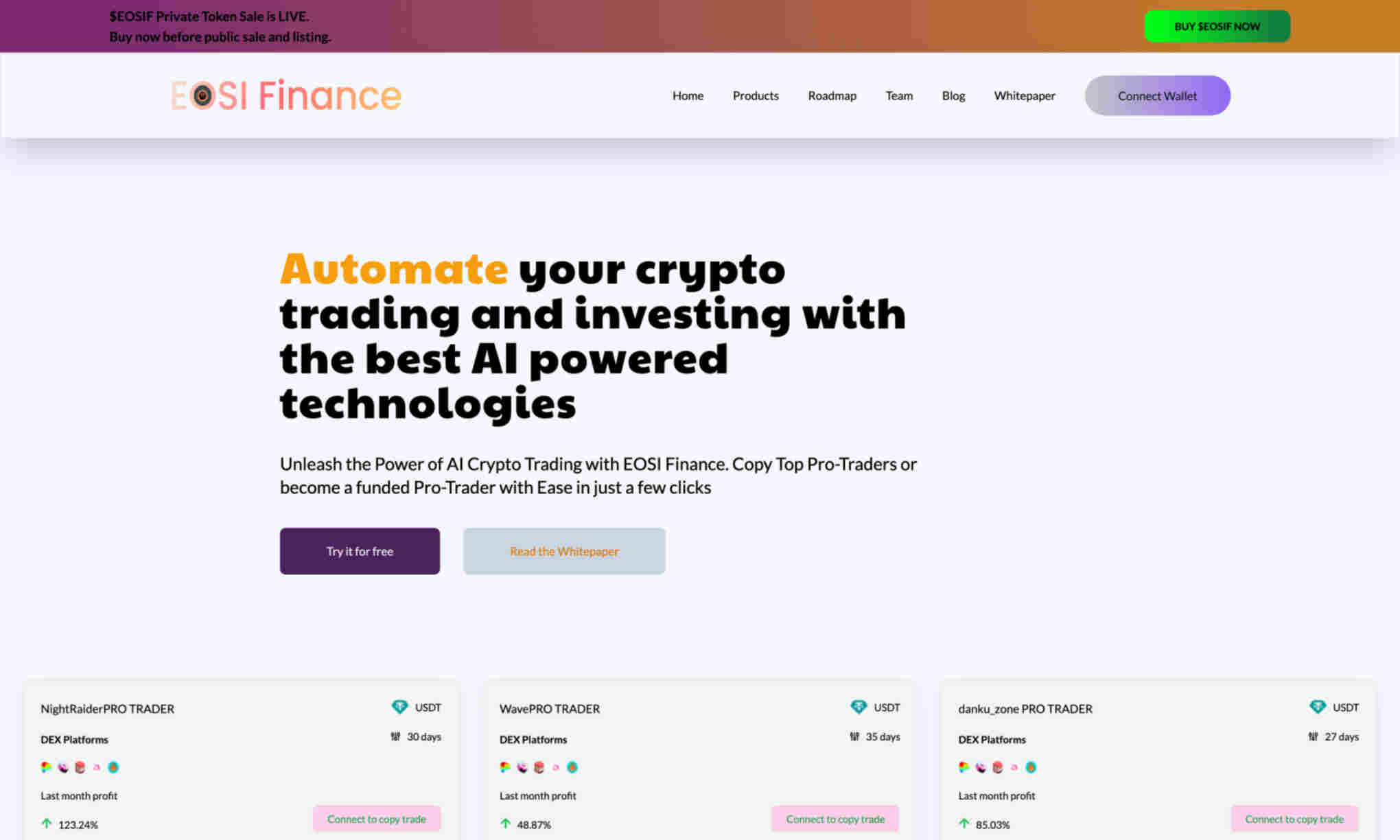 EOSI Finance Homepage