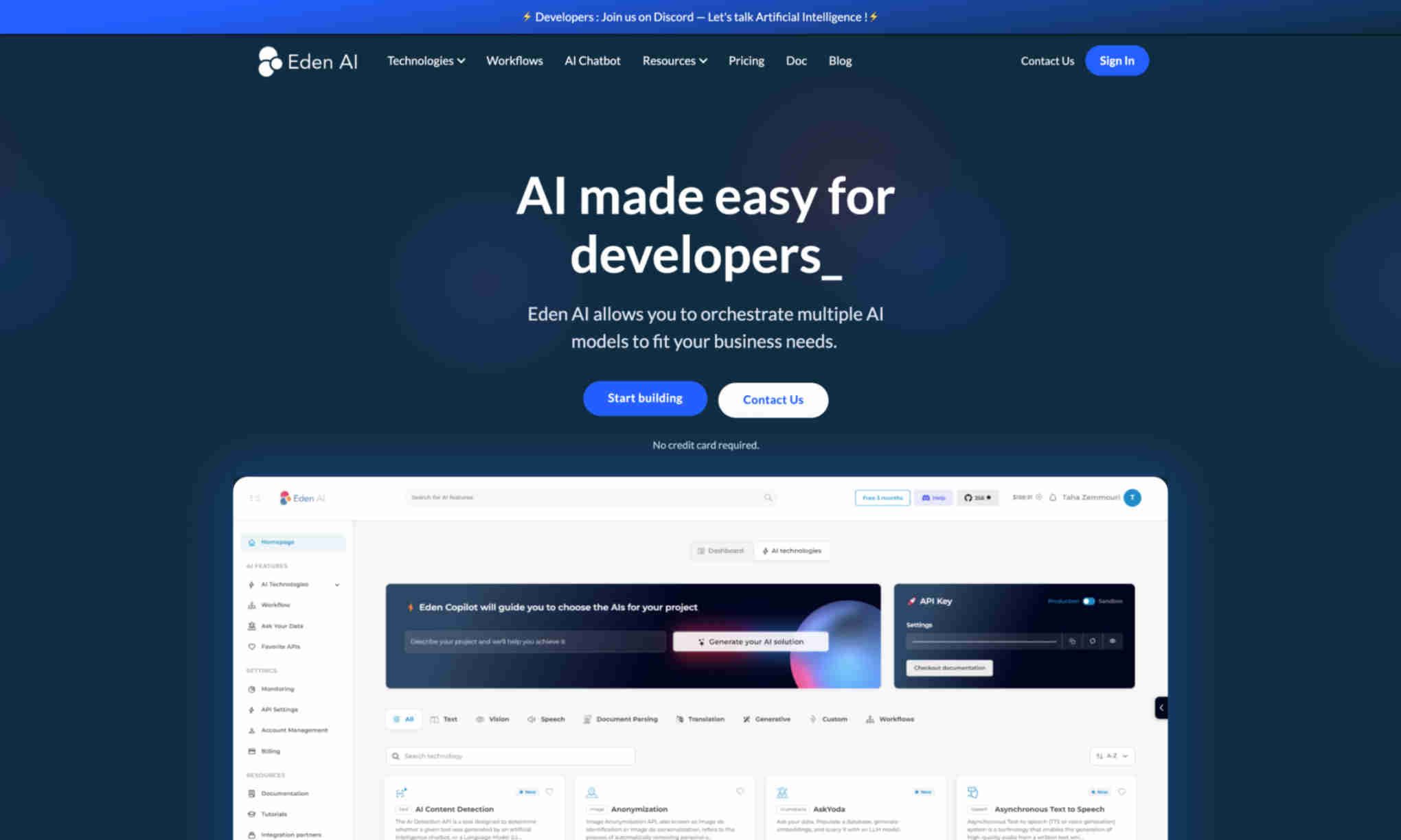 Eden AI Homepage