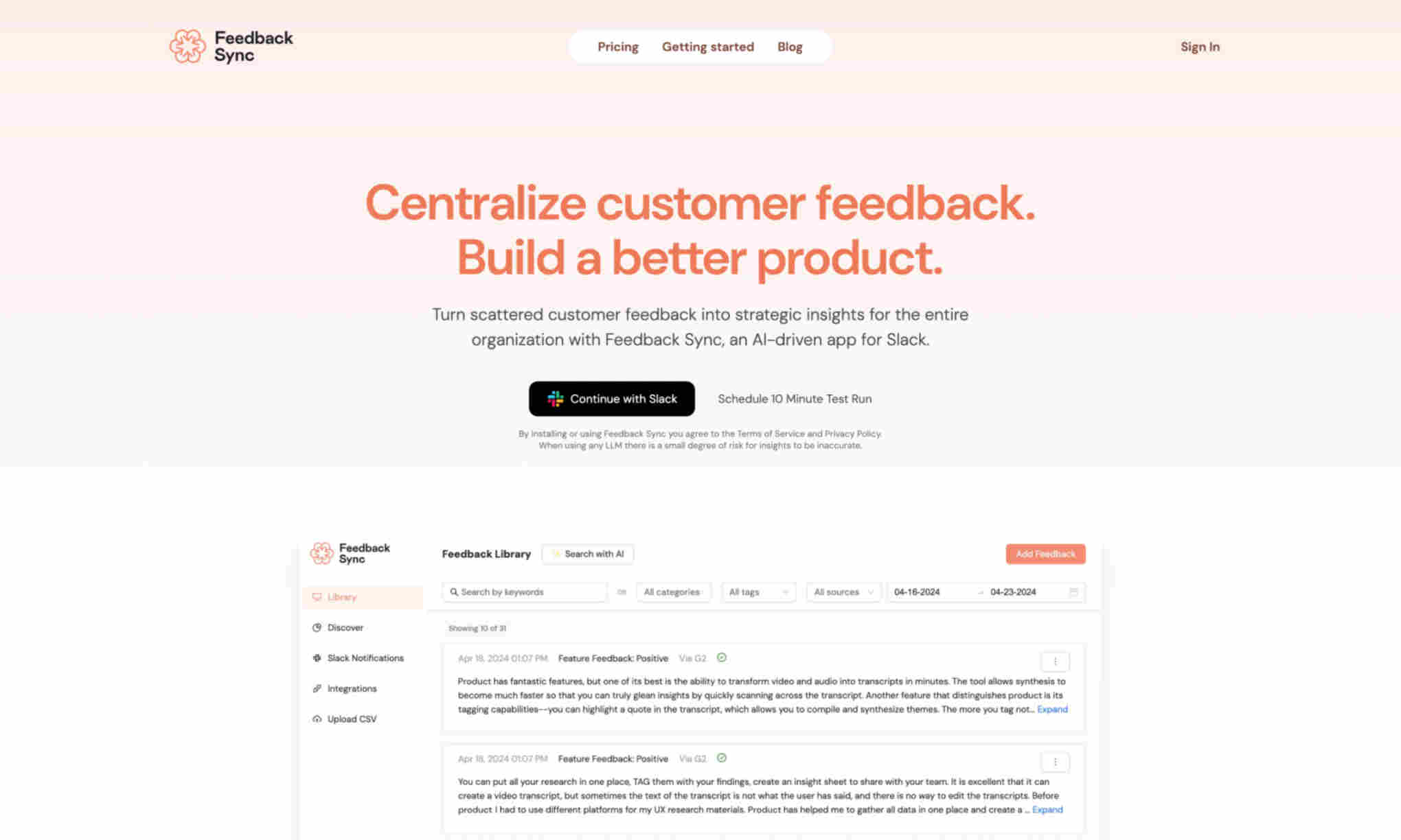 Feedback Sync Homepage