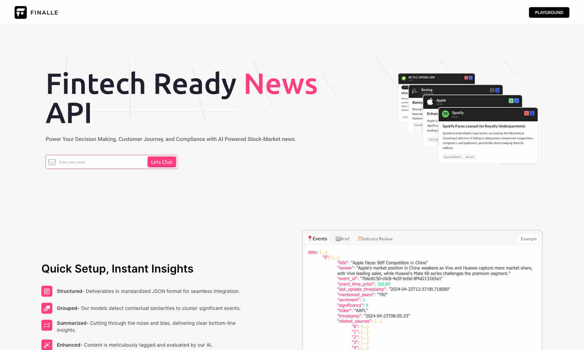 Finalle Fintech Ready News API Homepage