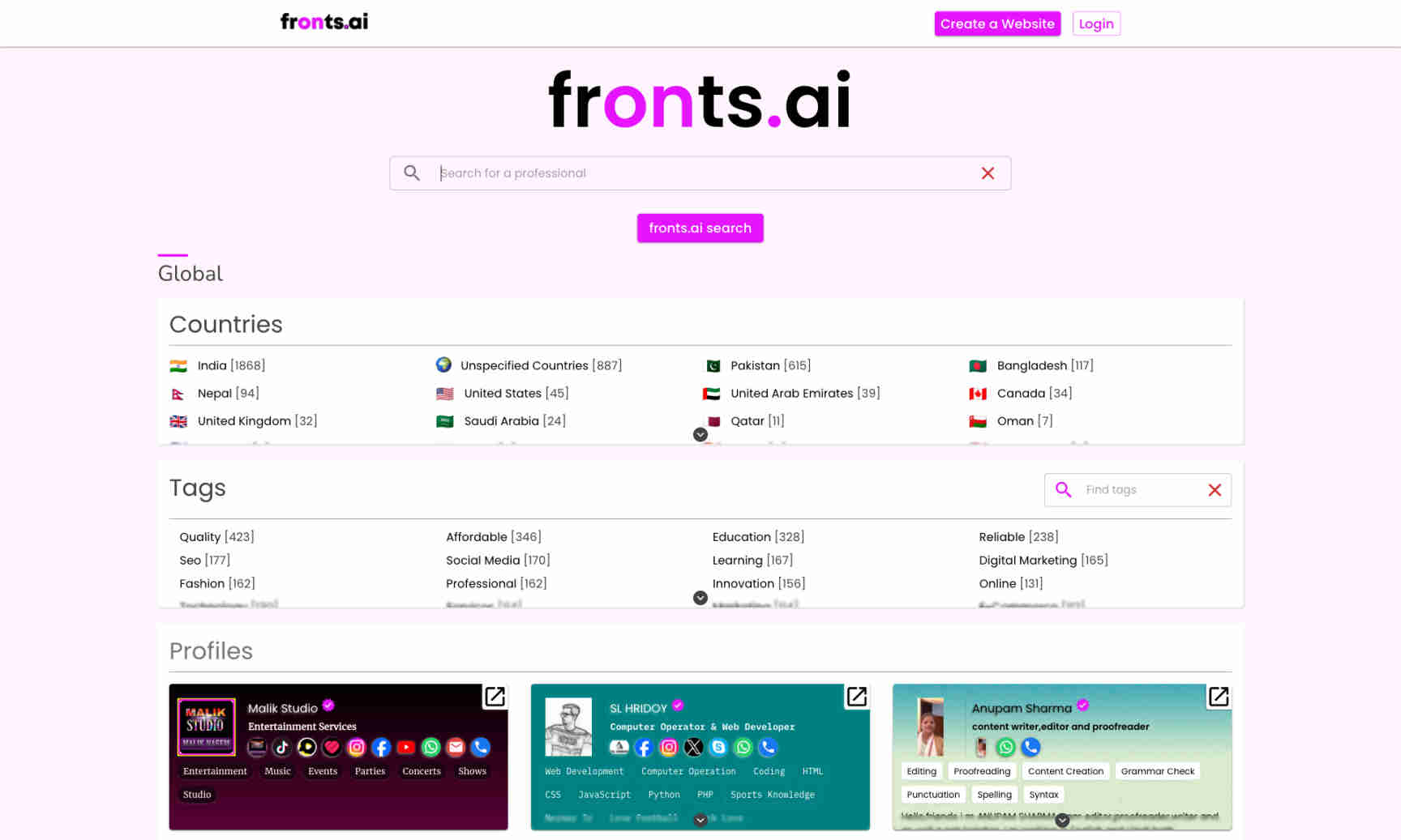 Fronts.ai Homepage