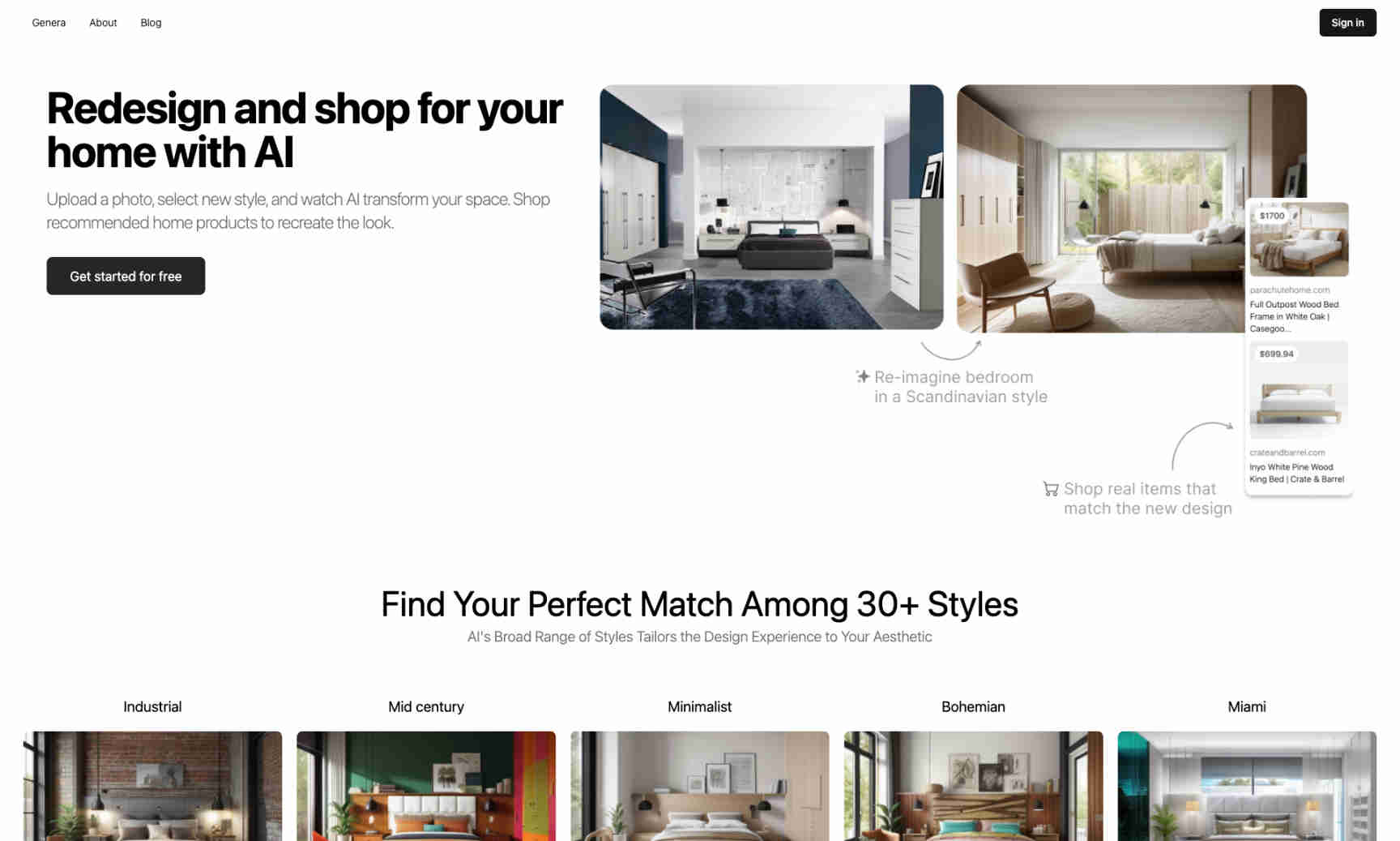 Genera AI Interior Designer Homepage