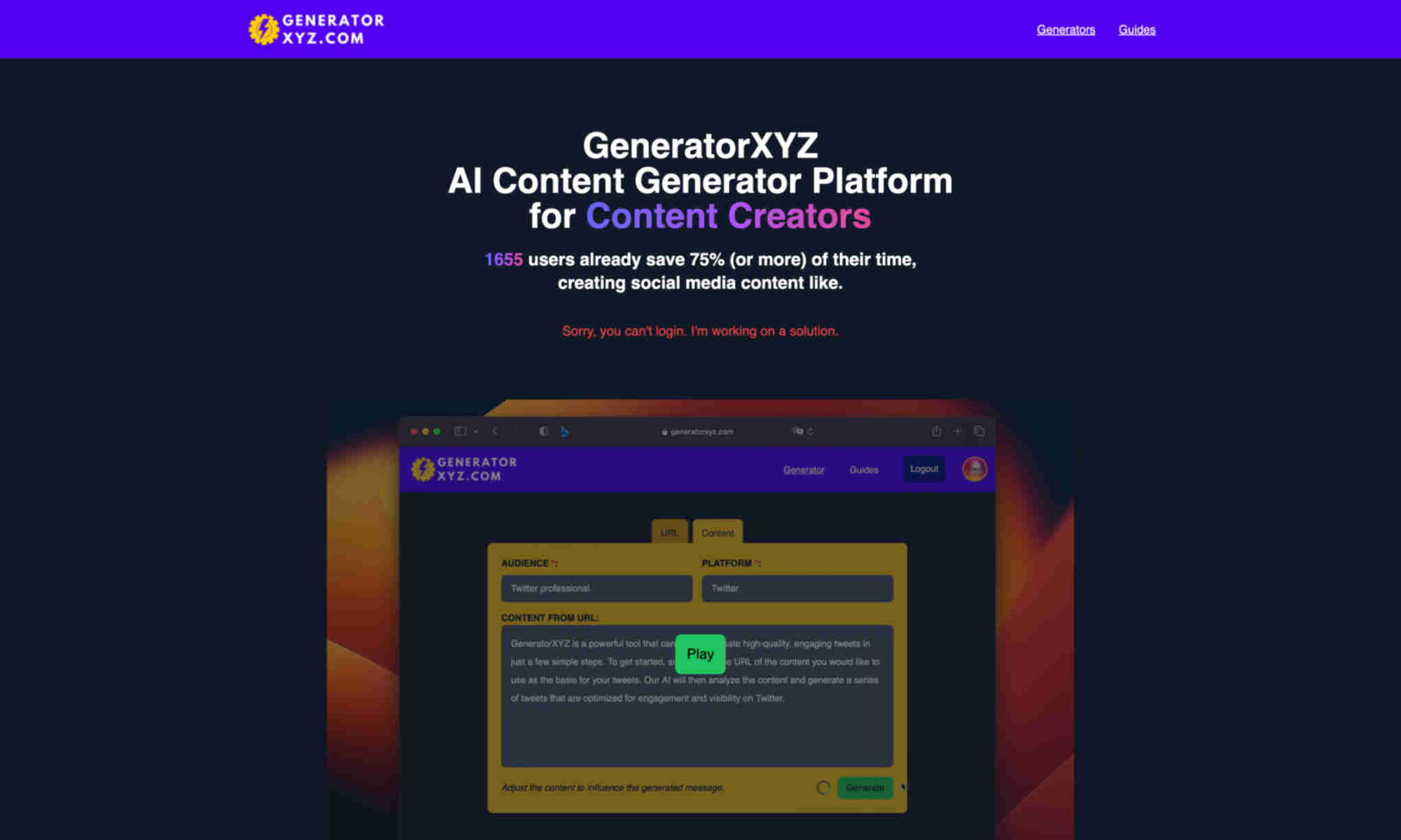 GeneratorXYZ Homepage