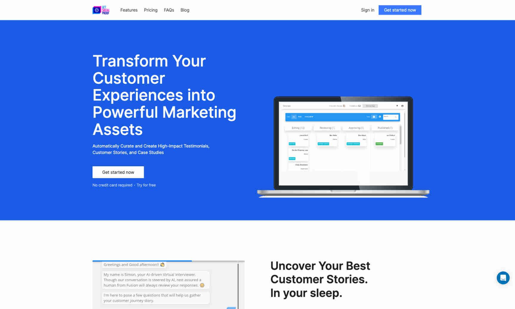 GetSocialProof.ai Homepage