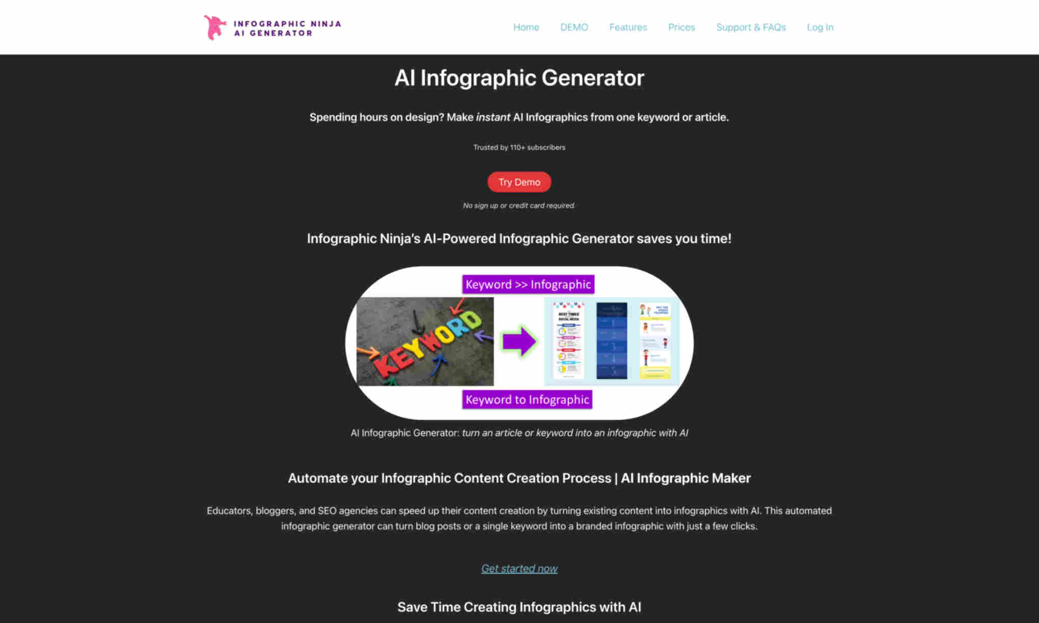 Infographic Ninja AI Generator Homepage