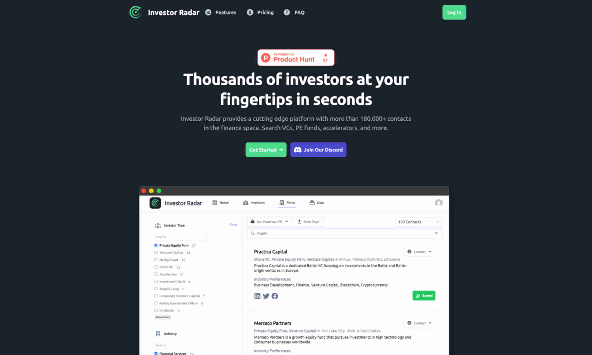 Investor Radar Homepage