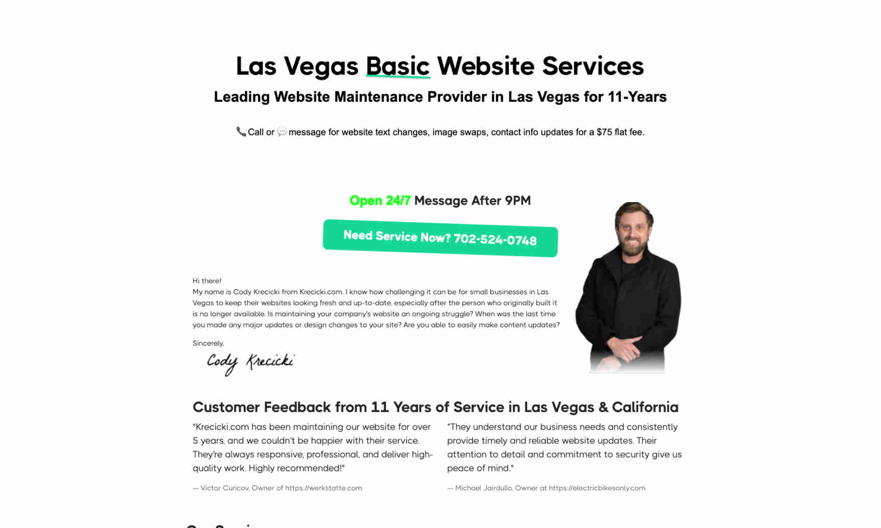 Las Vegas Basic Website Services Homepage