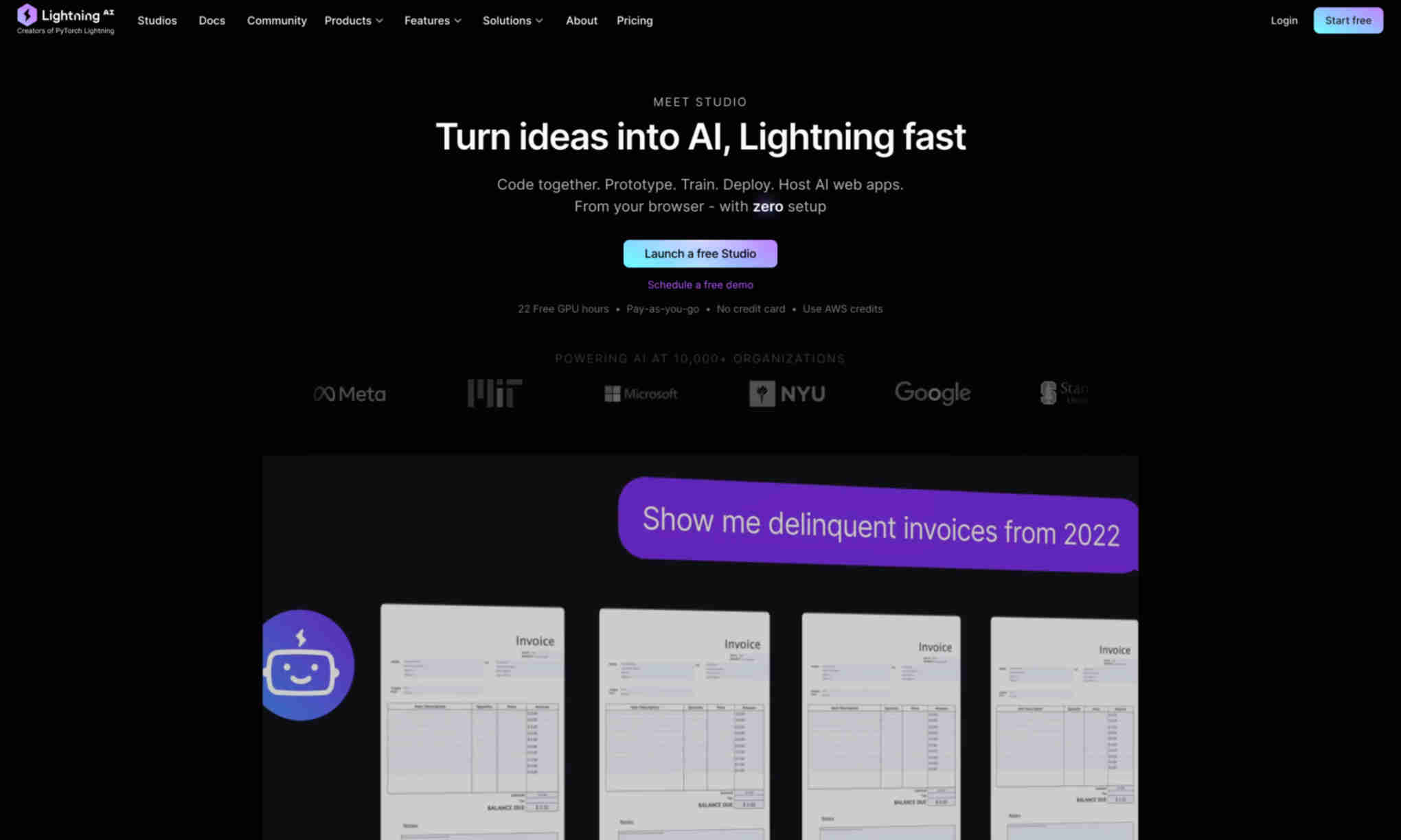 Lightning AI Studio Homepage