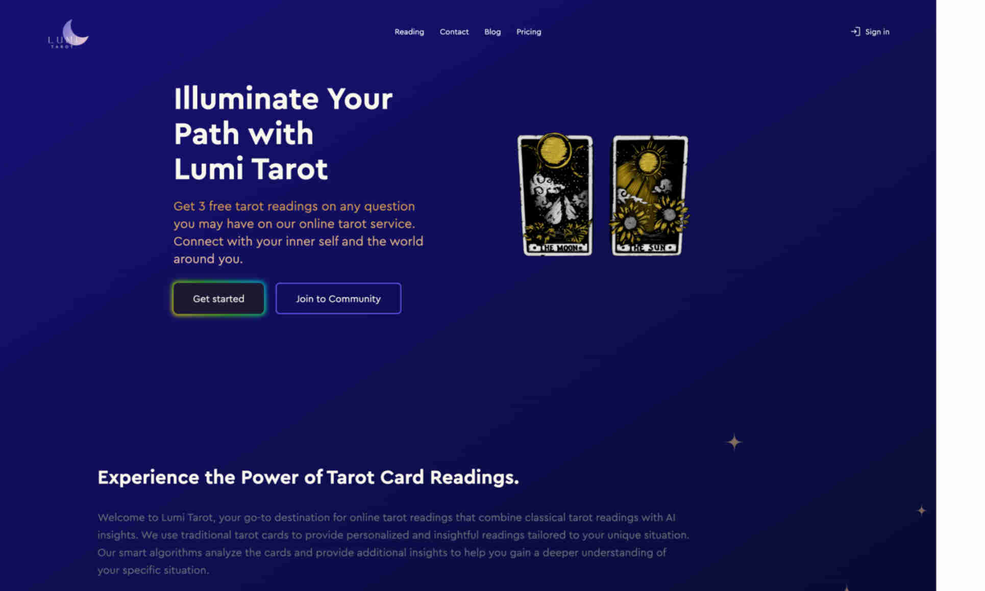 Lumi Tarot Homepage