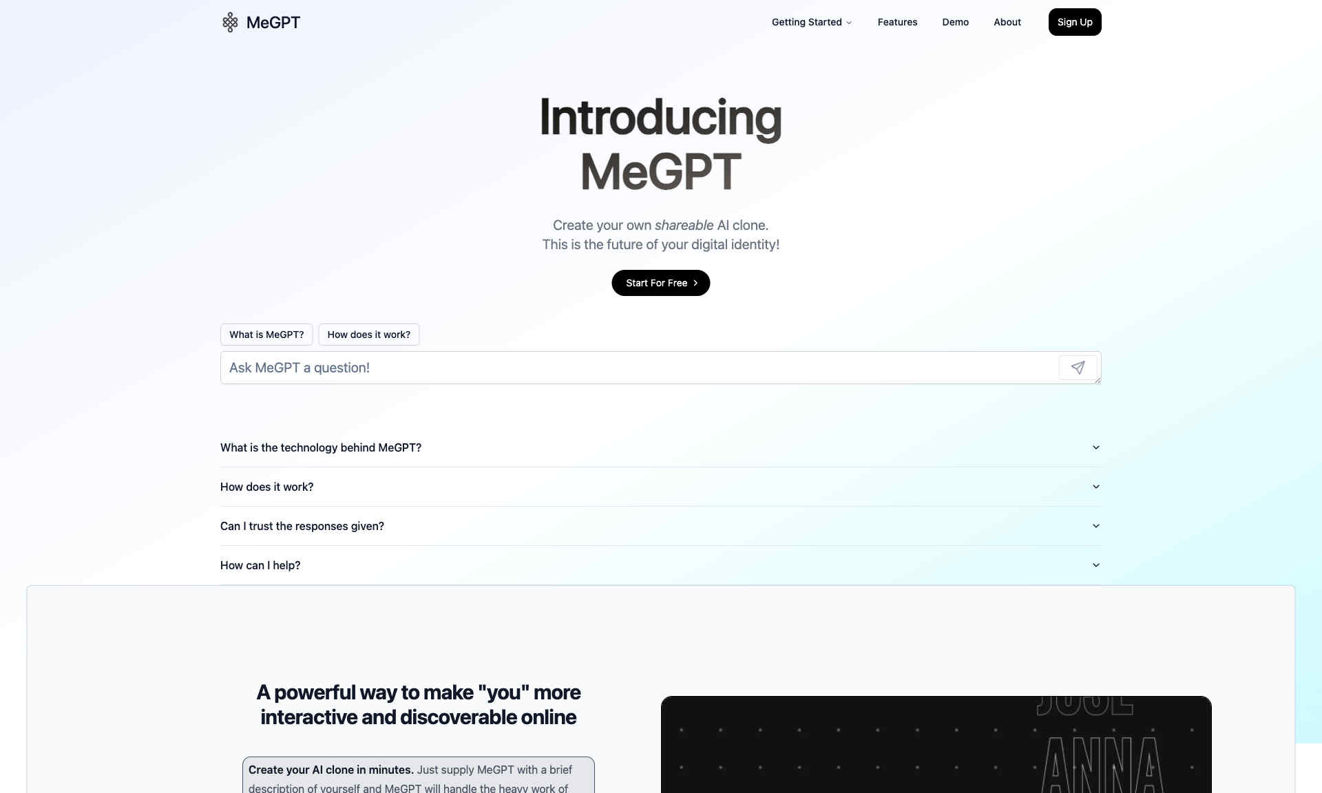 MeGPT Homepage