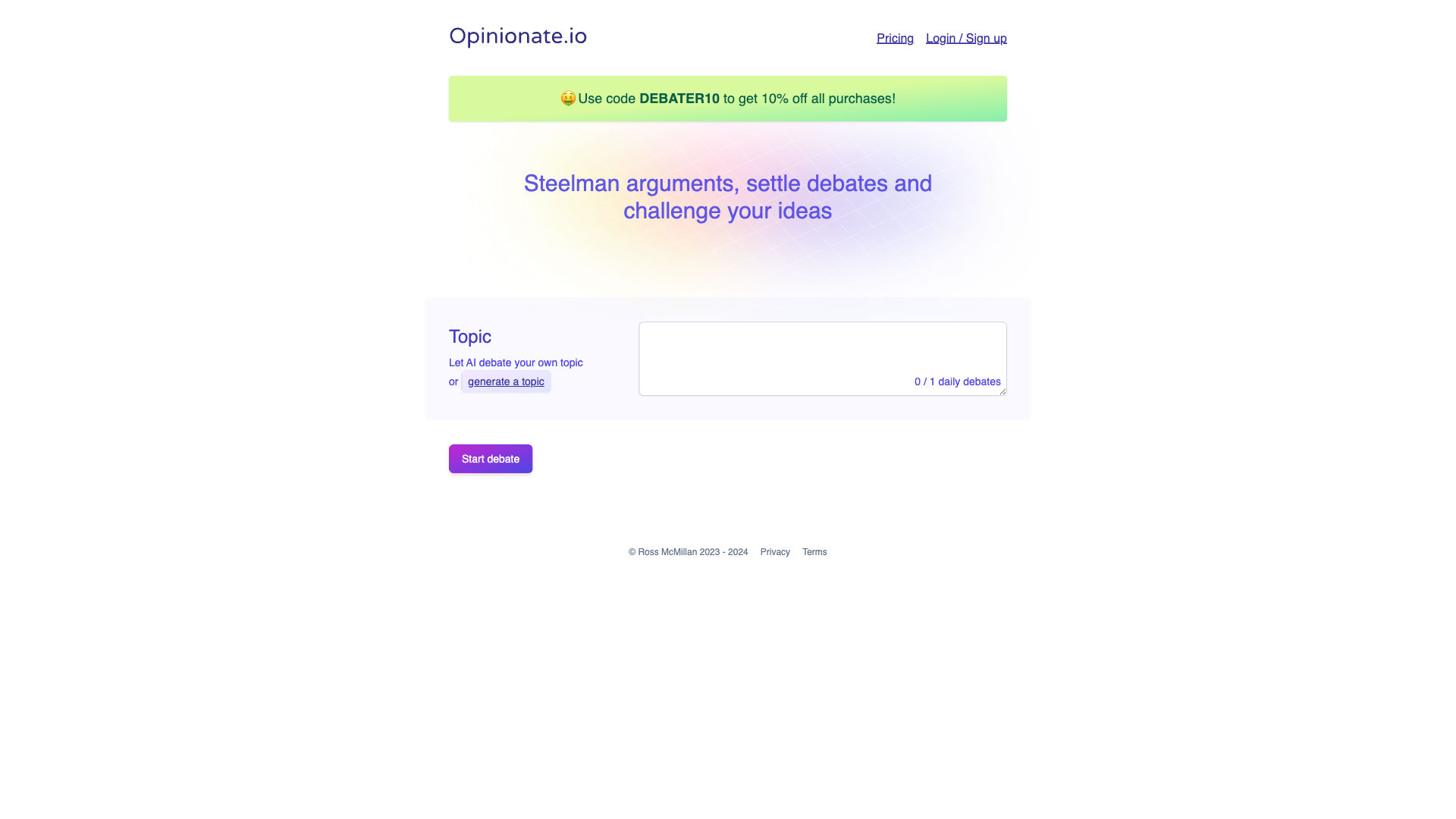 Opinionate.io Homepage