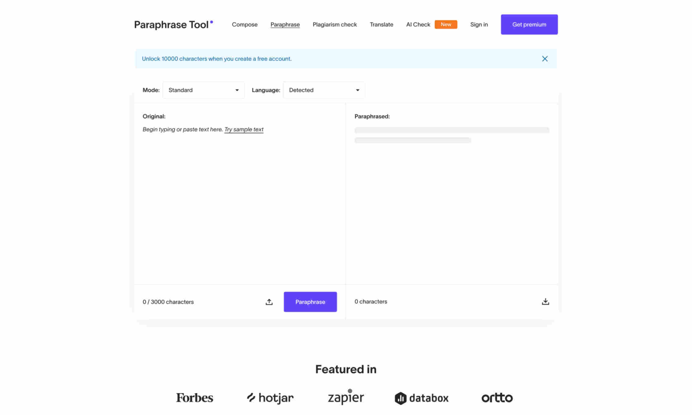 Paraphrase Tool Homepage