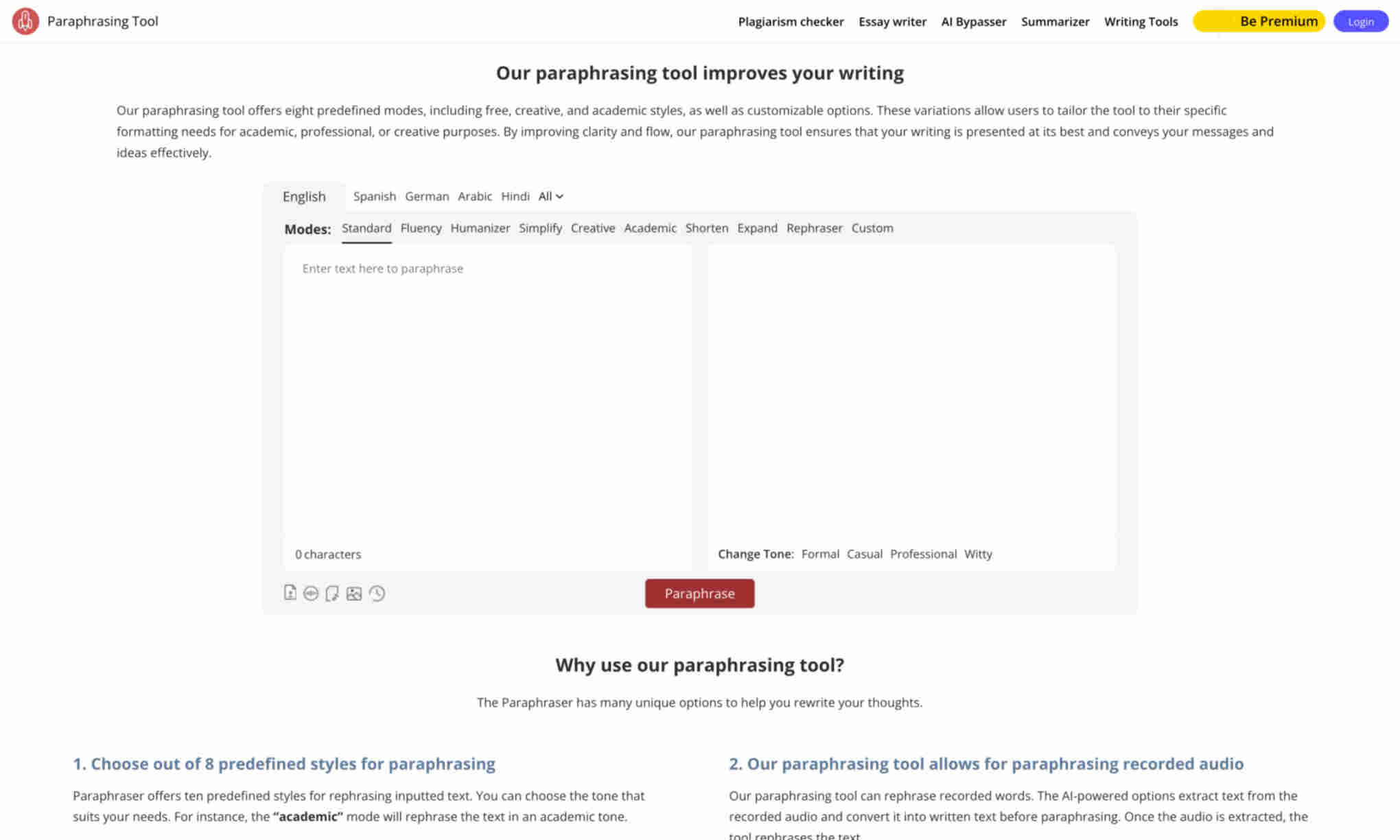 Paraphrasing Tool Homepage