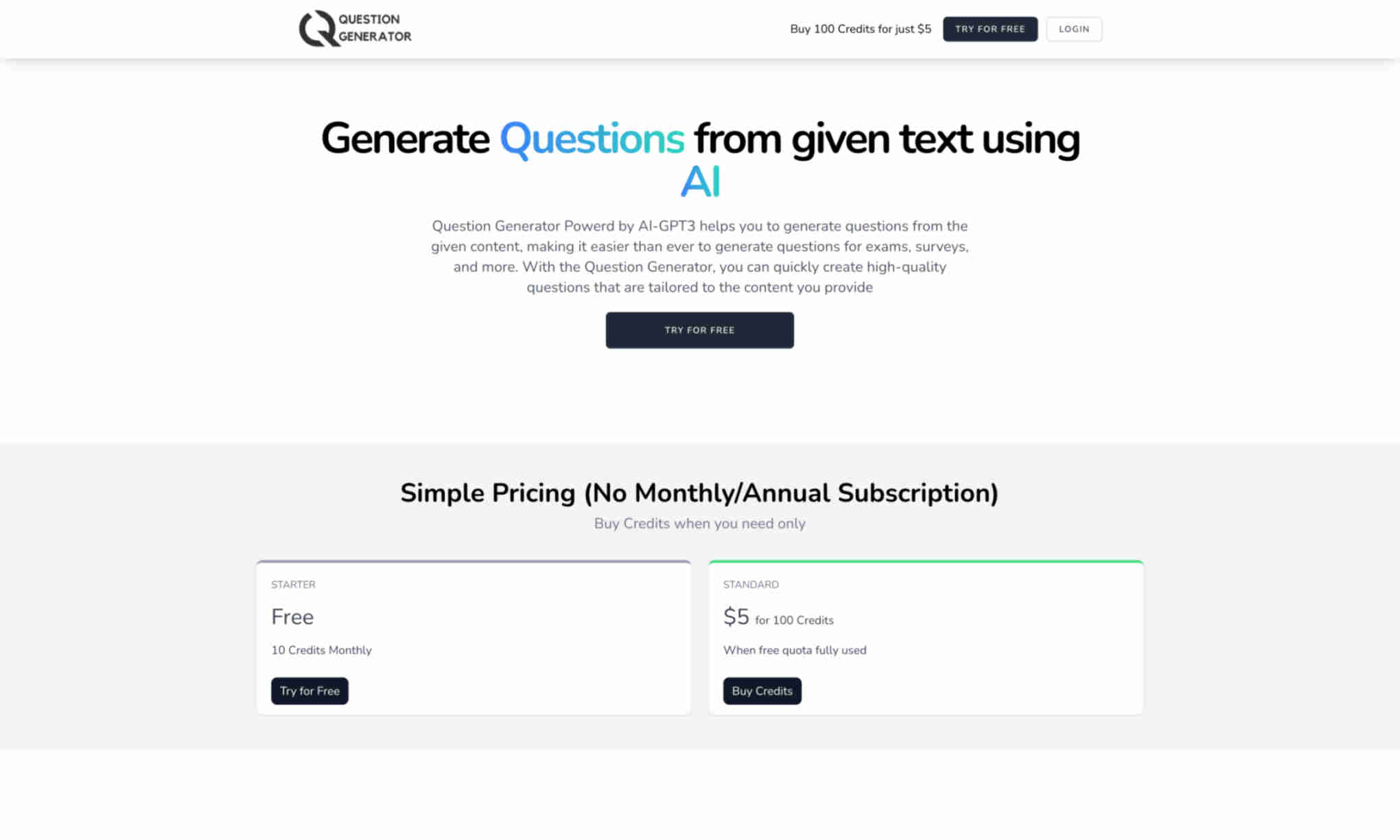 Question Generator Homepage