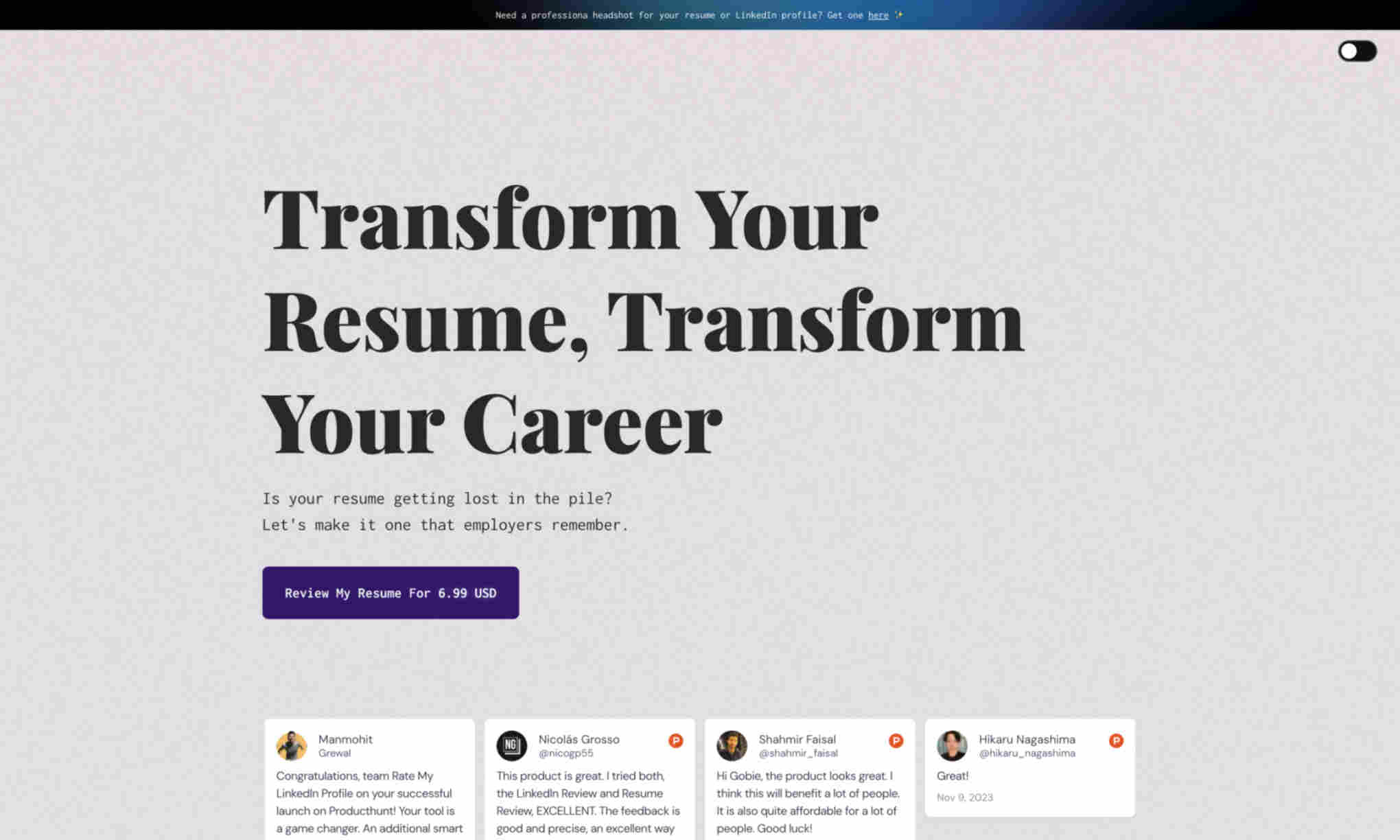 Resume Review Tool Homepage