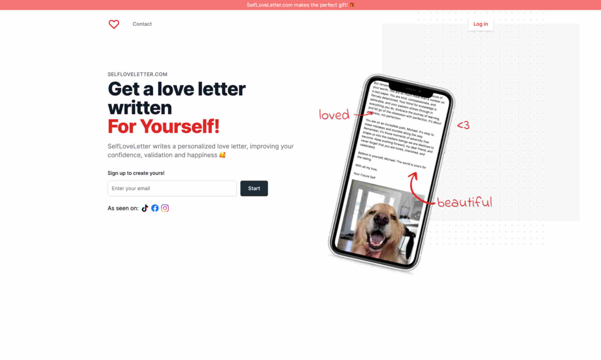 SelfLoveLetter.com Homepage