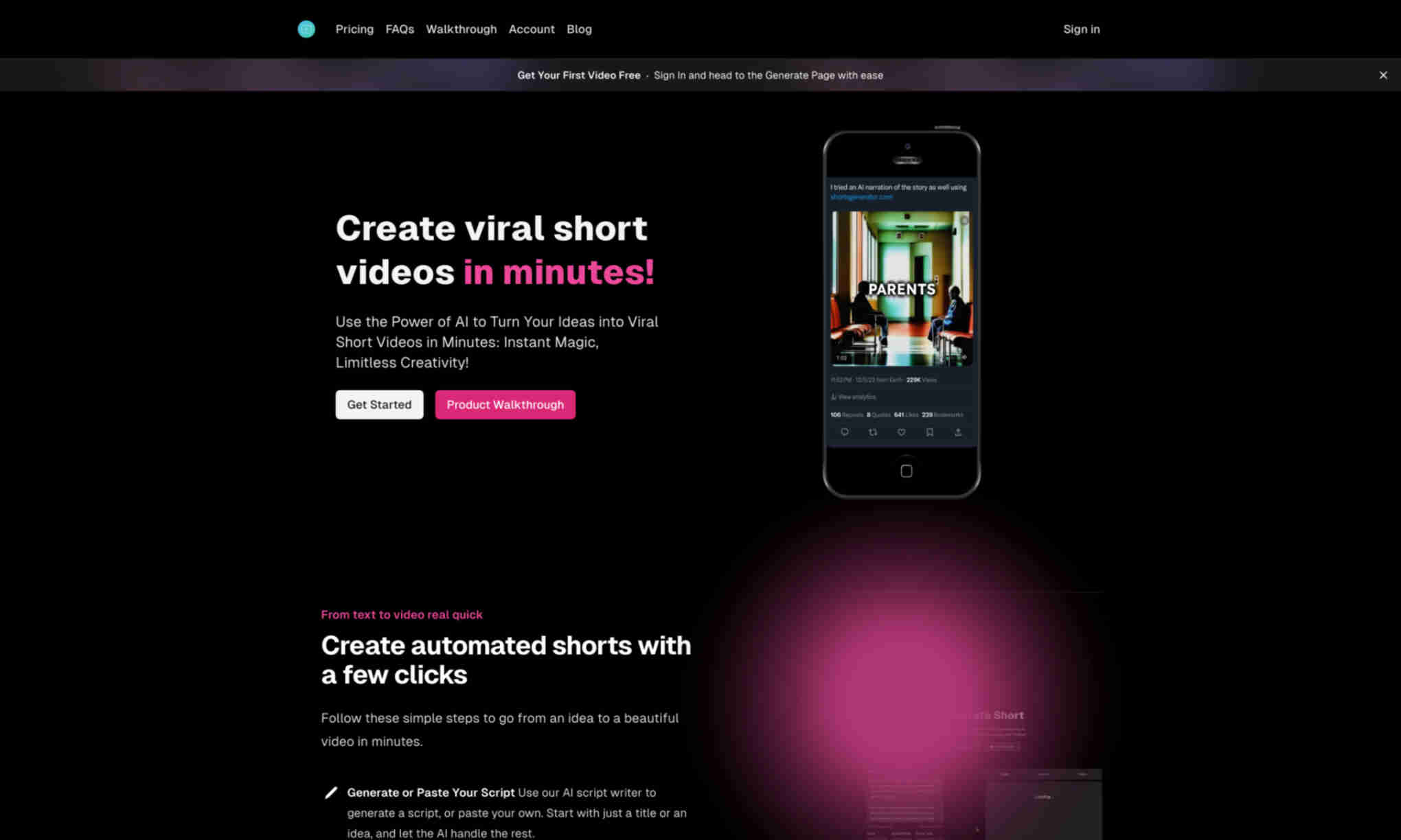 Shorts Generator Homepage