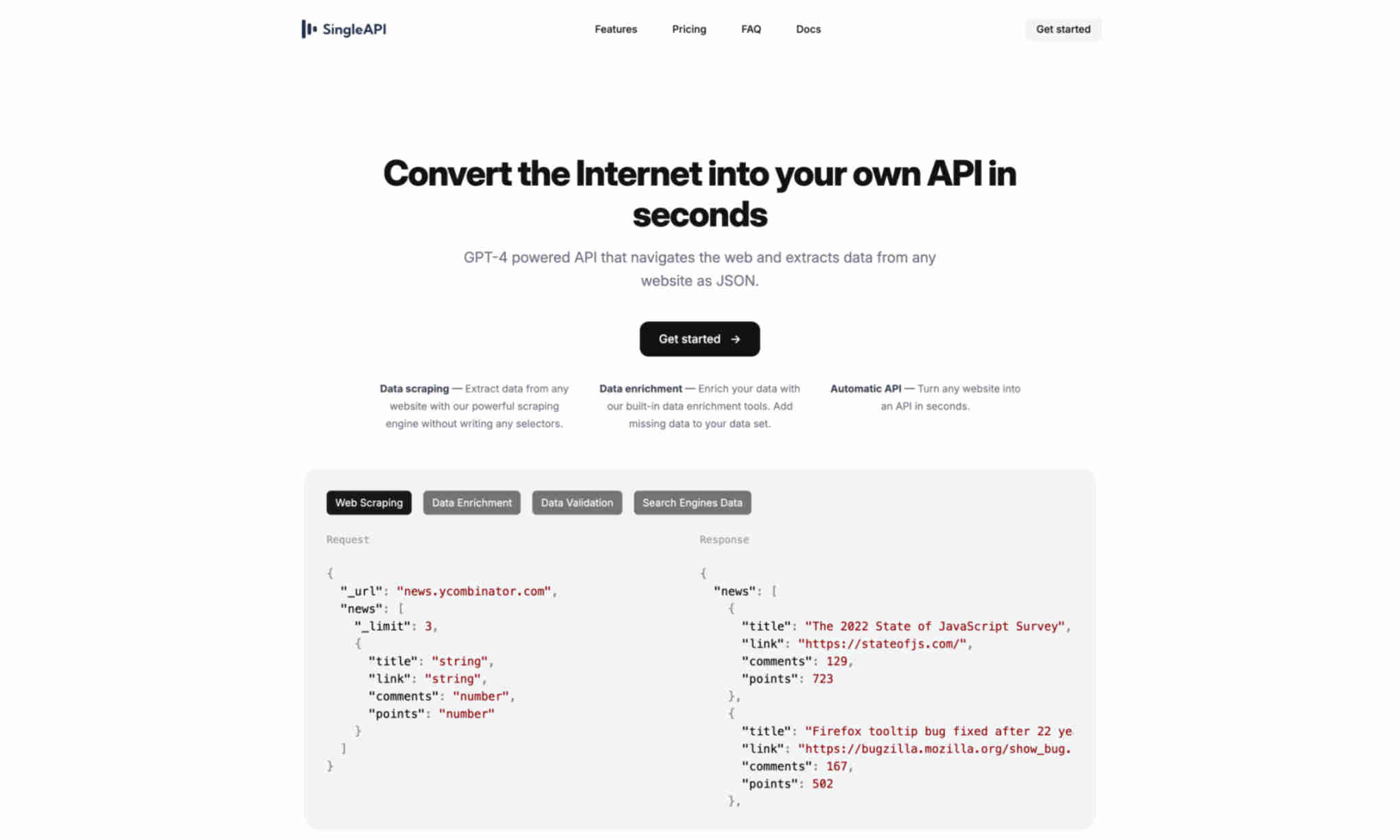 SingleAPI Homepage