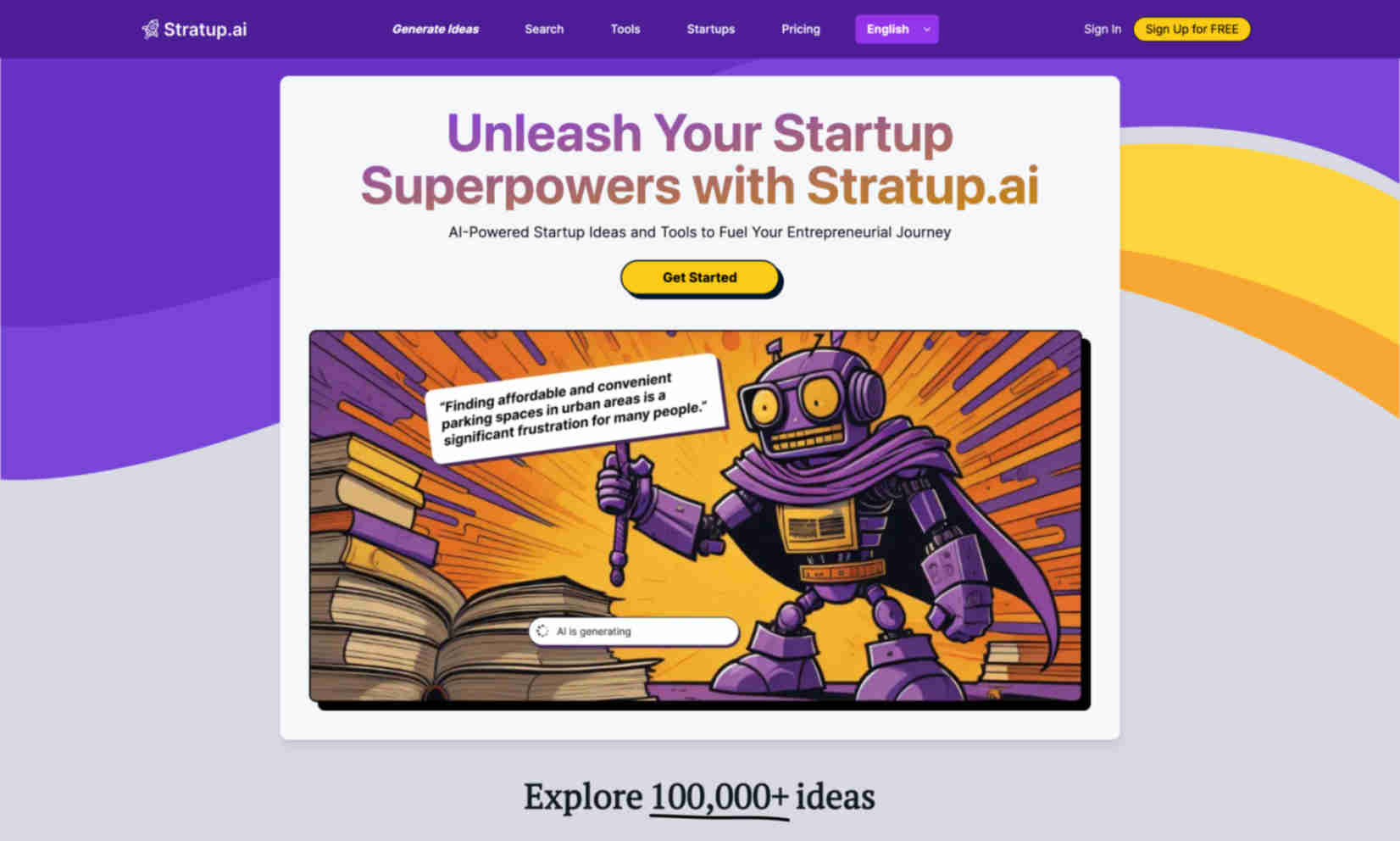 Stratup.ai Homepage