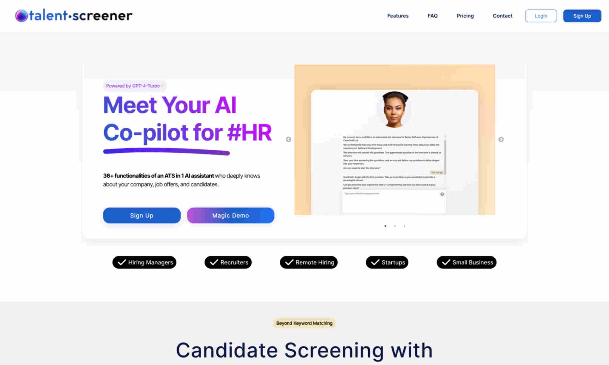 Talent Screener Homepage