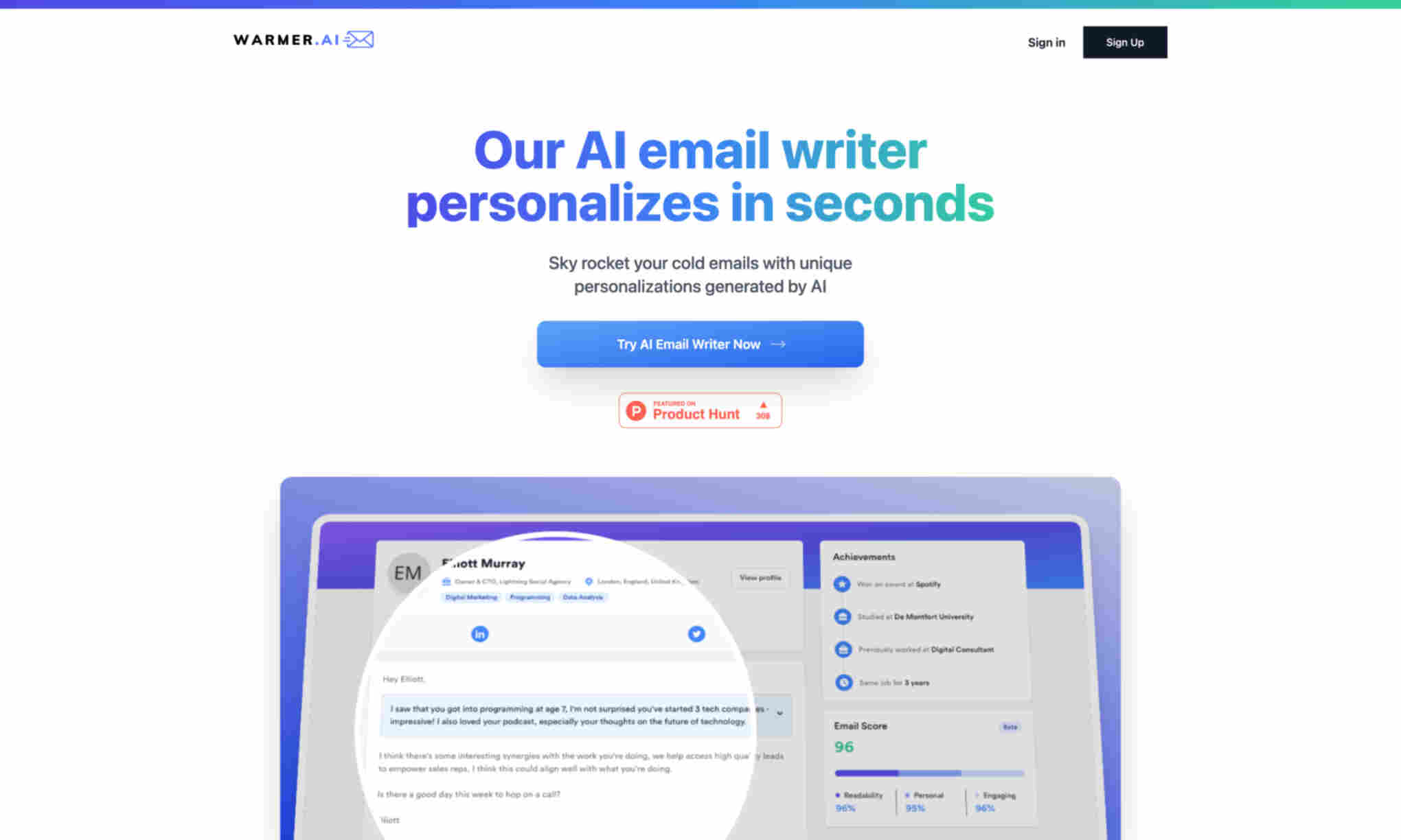 Warmer AI Homepage