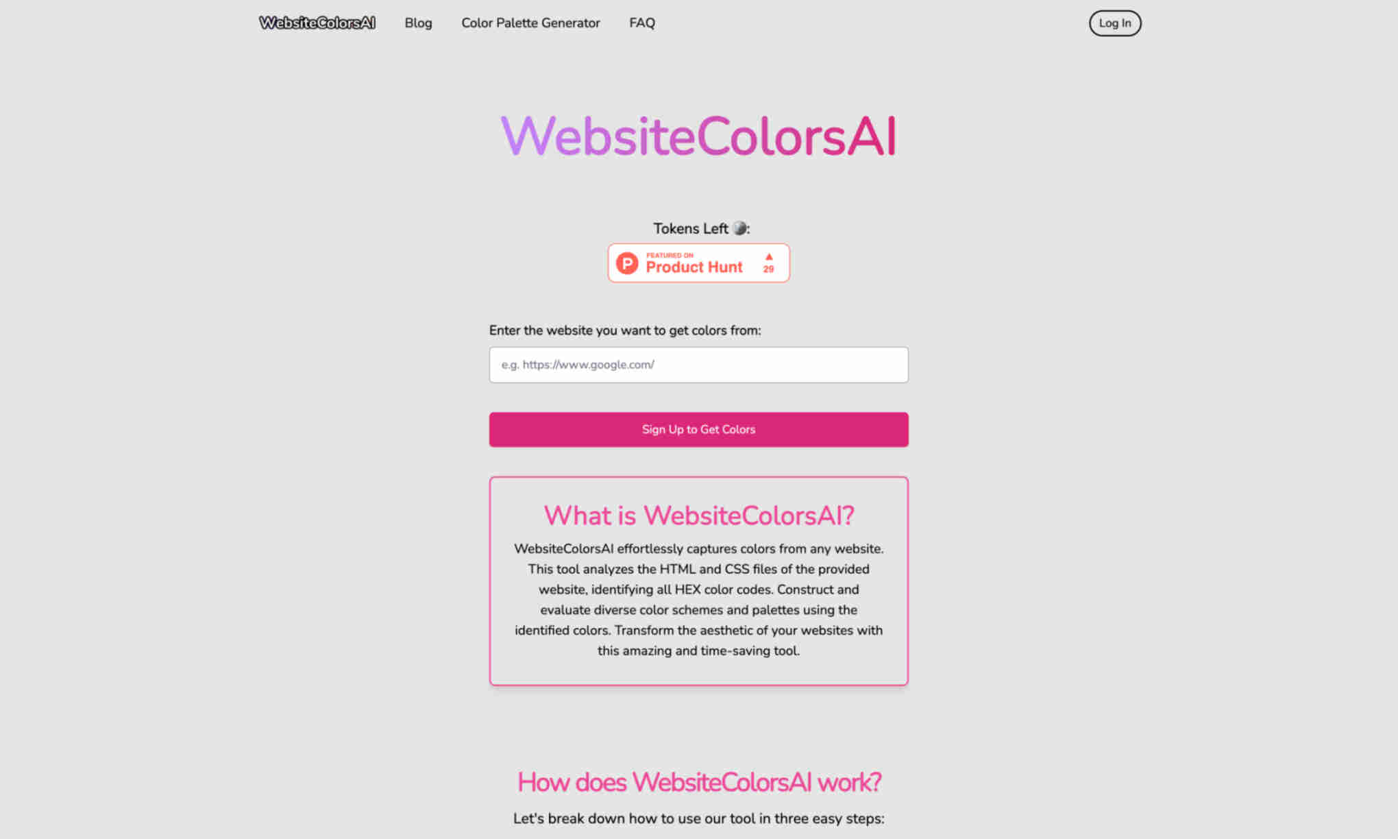 WebsiteColorsAI Homepage