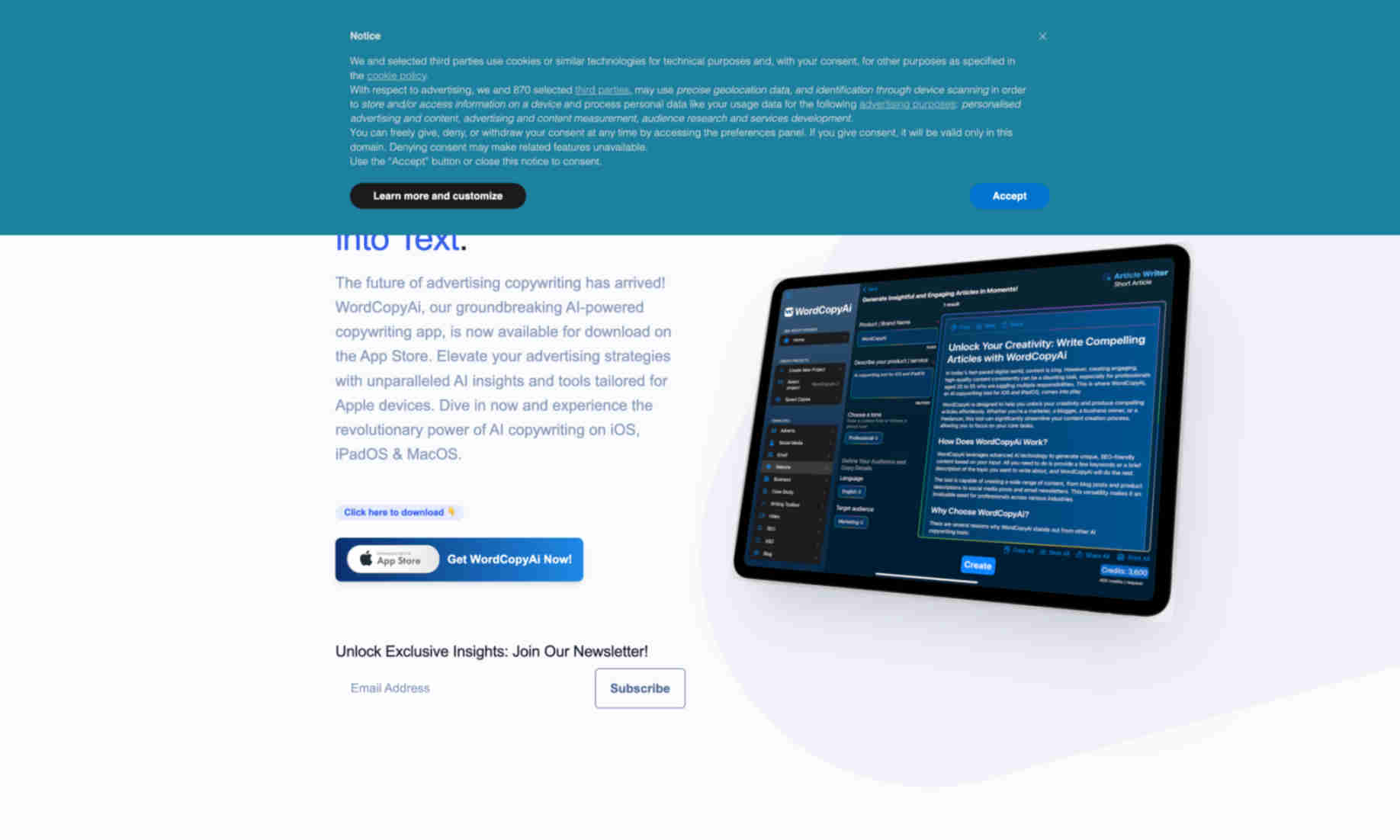 WordCopyAi Homepage