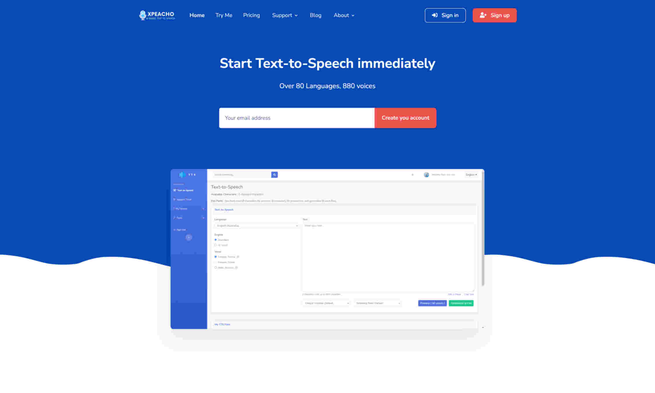 XPeacho Text-to-Speech Homepage