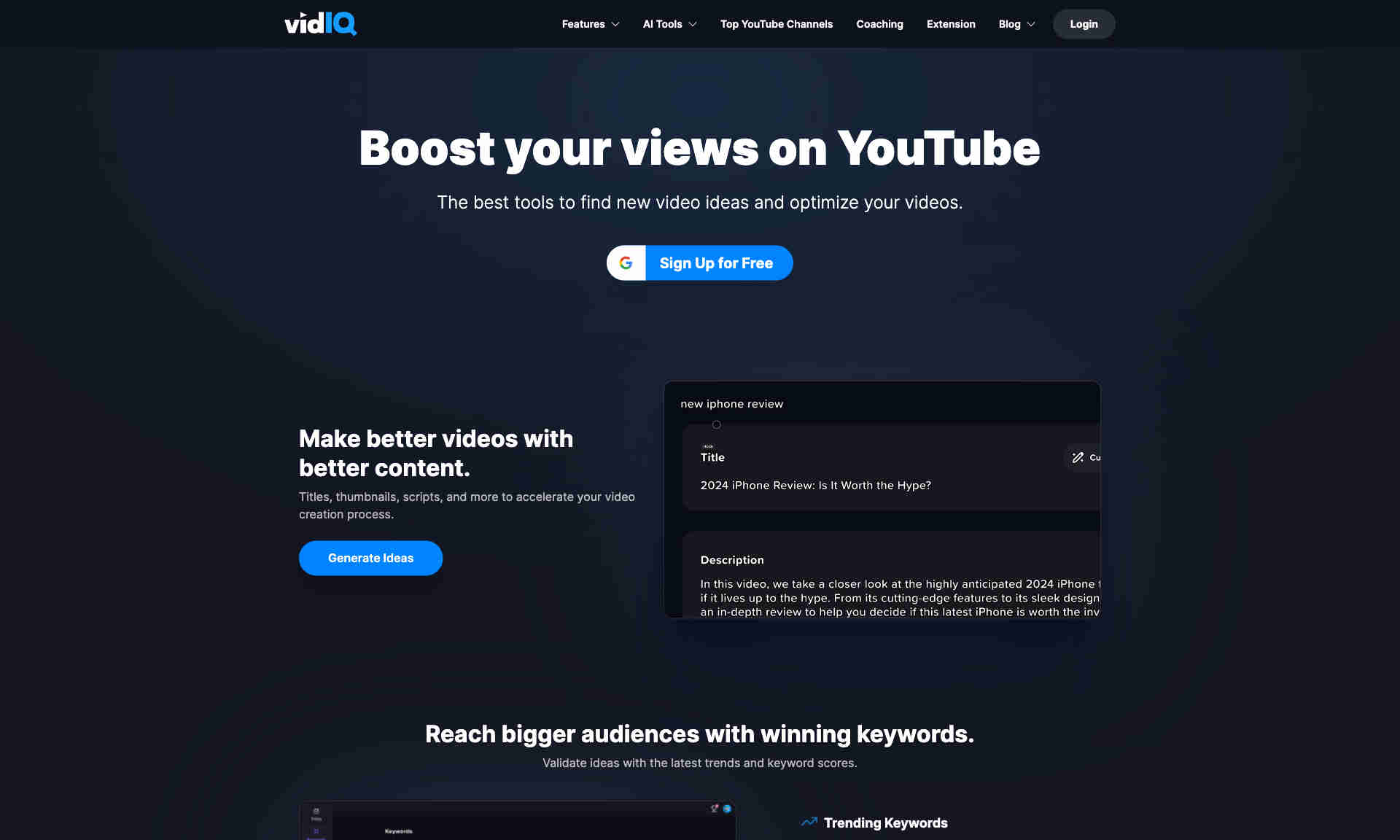 vidIQ Homepage